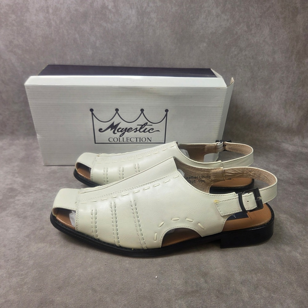 Majestic Collection Mens Dove Wht Leather Slingback Sandals 33225 Size 10.5 NIB